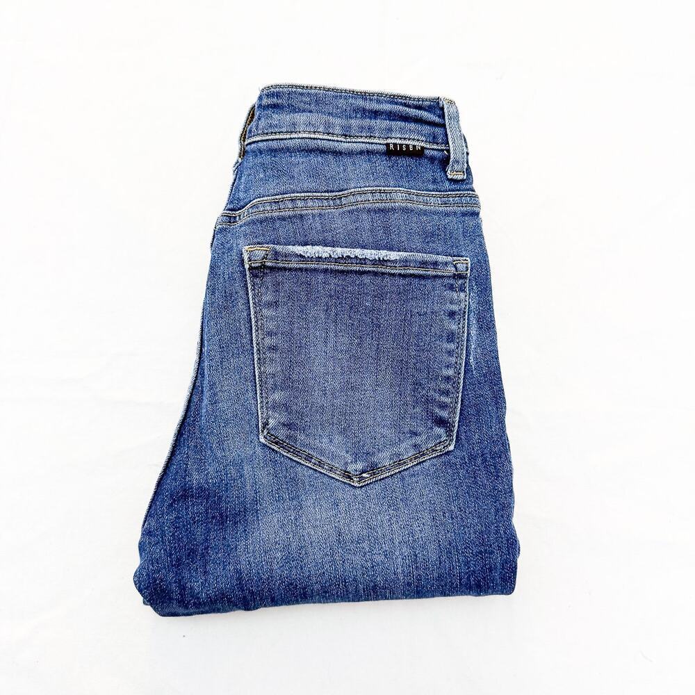 Risen Assymetric Panel Skinny Raw Hem Denim Jeans Zip Fly Size 27